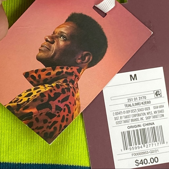 Victor Glemaud X Target Striped Mock Turtleneck Pullover Sweater Teal/Lime Sz M - Picture 6 of 11